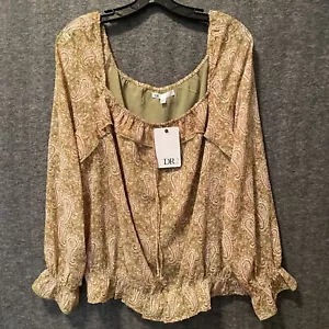 NEU DR2 Daniel Rainn Bluse Damen XXL Grün Paisley Rüschen Schulterfrei Boho Top - Bild 1 von 9