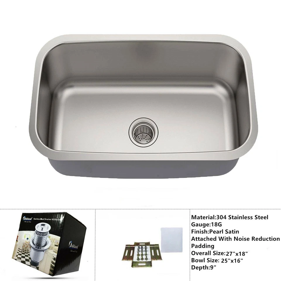 Nuevo Fregadero de cocina/bar de un solo tazón de acero inoxidable calibre 18 variedad tamaño Foto 1 de 1