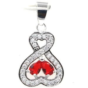 Fantastic Red Blood Ruby White CZ Woman's Silver Pendant - Bild 1 von 2