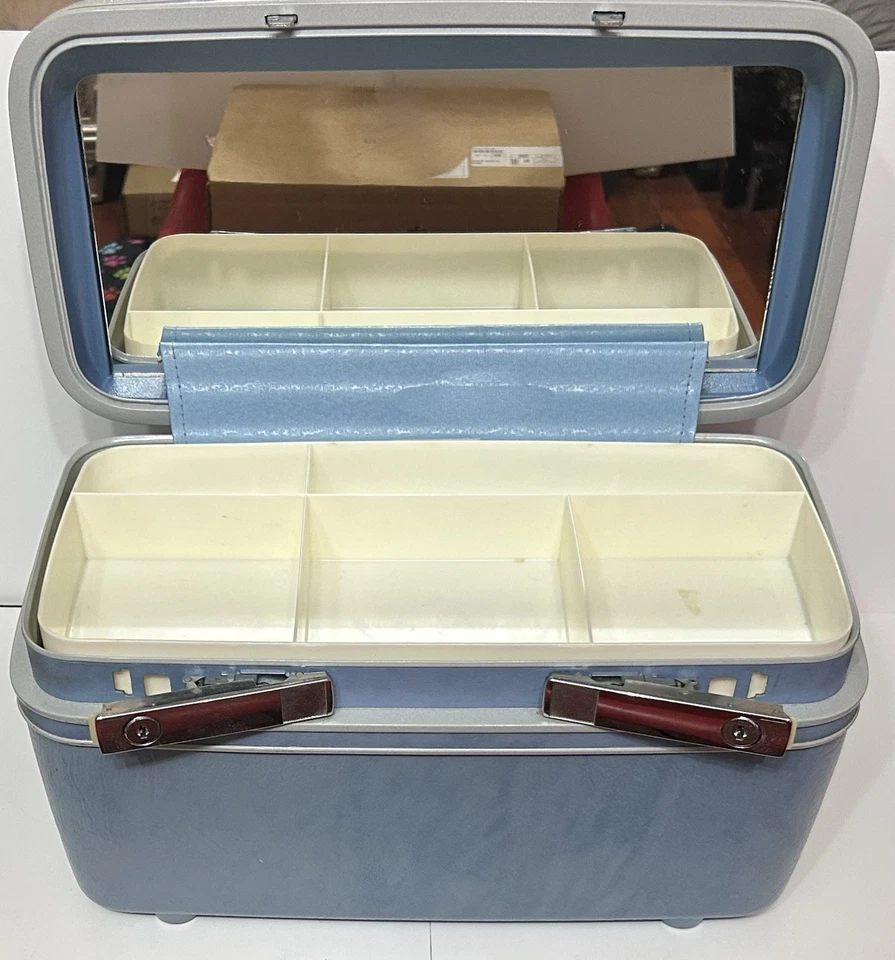 Estuche/estuche de maquillaje vintage Samsonite Profile azul claro con bandeja y espejo Foto 1 de 4