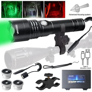 USB Charging Hunting Light Red Green White LED Flashlight Torch Zoom Scope Mount - Picture 1 of 15