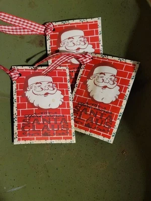 6 Primitive Merry Christmas Santa Gift Hangtags Handcut, Handpunched & Sealed - Image 1 of 3