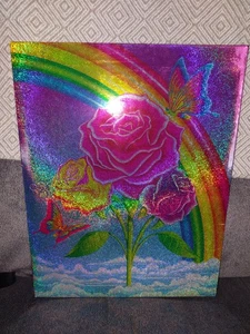 Lisa Frank 3 Hole 2 Pocket Folder Bright Prismatic Roses & Butterflies Glittery - Picture 1 of 8