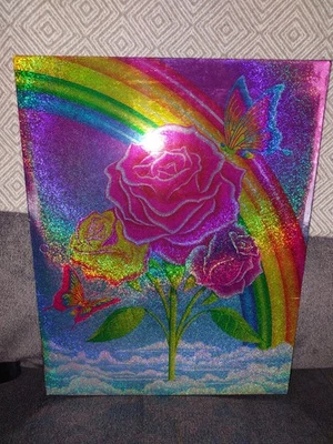 Lisa Frank 3 Hole 2 Pocket Folder Bright Prismatic Roses & Butterflies Glittery - Image 1 of 4