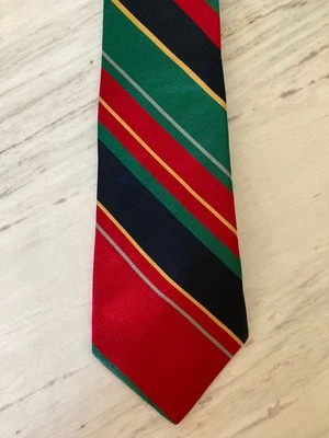 Vintage Lands End Silk Tie Red Green Blue Yellow Stripe Classic Hand Sewn USA - Image 1 of 4
