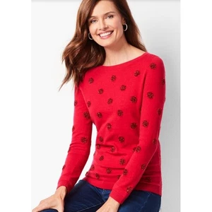 Talbots Tinsel-Dot Bateau-Neck Sweater Red Sparkle Holiday Medium - Picture 1 of 6