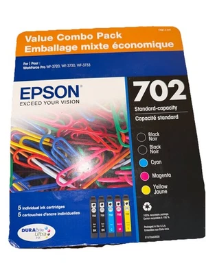 Paquete de 5 cartuchos Epson 702 negro cian magenta amarillo T7021-5-SVH CADUCIDAD 07/2025 Foto 1 de 4
