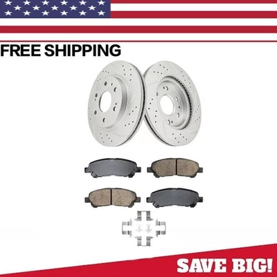 For 2008-2013 Toyota Highlander Rear Drilled Slotted Rotor + Ceramic Brake Pad - Image 1 of 4