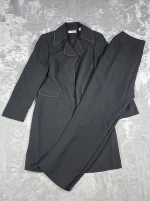 Traje de Vestido Amanda Smith Petite Negro Punto Blanco Borde Cierre a Presión con Pantalones Foto 1 de 4