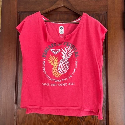 Camiseta Roxy Para Mujer Roja Piña Festival Gráfica Talla Grande Manga Gorra Foto 1 de 4