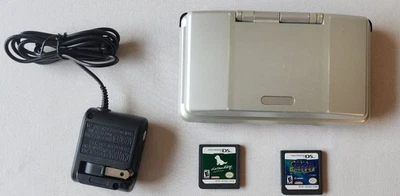 Platinum Nintendo DS (NTR-001) - Includes Charger & Two Games - Tested and Works - Image 1 of 4
