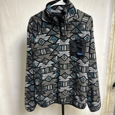 Kavu Aztec Style GREEN TRIBAL  AZTEC Snap Fleece Pullover Mens sz Large E1 - Image 1 of 4
