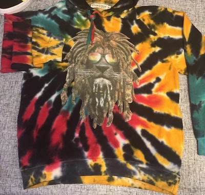 Rasta Tie Dye Hoodie Lion Face XL Hippie Hip-Hop Evolution In Design - Image 1 of 4