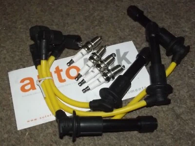HT leads and spark plugs set 8mm yellow Mazda MX5 mk1 NA 1.6 1.8 plug wires - Image 1 of 4