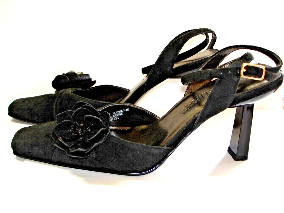 Sam & Libby Negro Gamuza Correa al Tobillo Flor Zapatos de Vestir Tacones Altos 'Baci" 7 Foto 1 de 4