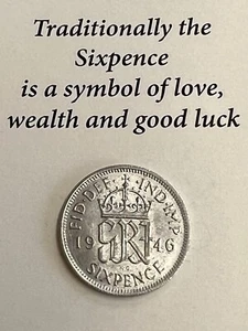 1946 SIXPENCE ORIGINAL IDEALES GESCHENK SYMBOL DER LIEBE REICHTUM UND VIEL GLÜCK - Bild 1 von 7