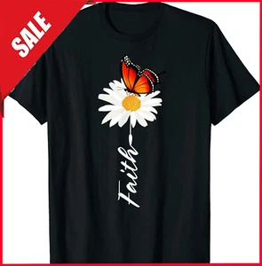 cute tops for women faith butterfly garden daisy T-Shirt Size S-5XL - Picture 1 of 14