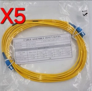 Lot Of 5-5M SC UPC to SC UPC Duplex 9/125 Single Mode Fiber Patch Cable Yellow - Picture 1 of 7