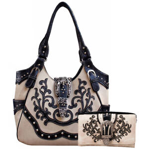 Western Beige Premium Buckle Embroidery Concealed Handbag Set