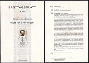 GERMANY 1980 First Day Card Michel 1036 ETB Sheet - Götz von Berlichingen - Picture 1 of 1