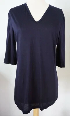 Jil Sander T-Shirt Navy Blue Size XL 3/4 Sleeve V Neck Semi Sheer NWT MSRP $250 - Imagem 1 de 4
