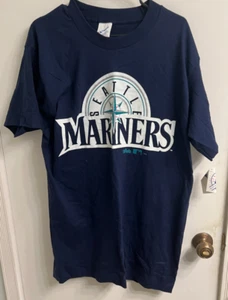 Majestic Seattle Mariners marineblaues Baumwollhemd für Herren Large Baseball MLB neu mit Etikett - Bild 1 von 5