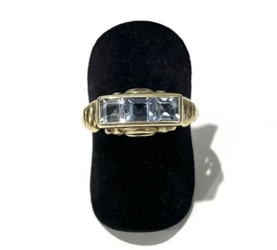 333/- 8kt Gold Ring, Blautopas, Princessschliff, Muster, Gr. 62, guter Zustand. - Bild 1 von 3