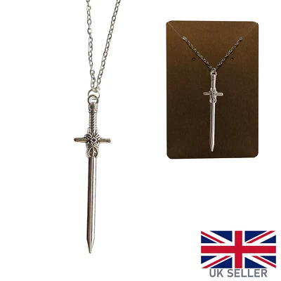 Metal Sword Necklace Replica Medieval Knight Chain Charm Pendant Gift Templar - Image 1 of 4