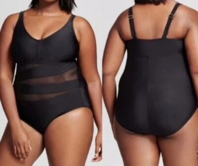 NUEVO Traje de baño de una pieza Ava & Viv corte de malla negro nuestro sujetador incorporado talla 24W V4 Foto 1 de 4