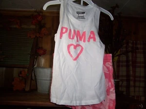 PUMA GIRLS TODDER 2 PIECE SHIRT AND SHORT SET SIZE 4T WITH HEART TANK TOP SUMMER - Picture 1 of 2
