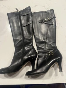 Anyi Lu Black Leather Knee Length Boots Size EUR 41 Women's Zip-up Pointed toe - Picture 1 of 5