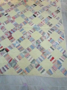 Vintage 1950's Distressed Quilt Yellow Background 1950's Fabrics Antique - Picture 1 of 7