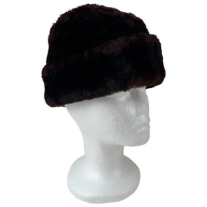 VINTAGE Men's Size XL Dark FAUX FUR Canadian Fedora Hat Winter RARE! Peasant - Picture 1 of 11