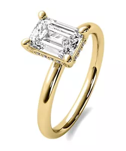 Solitaire Invisible Halo 1.15 Ct H VS1 Emerald Cut Diamond Engagement Ring - Picture 1 of 5