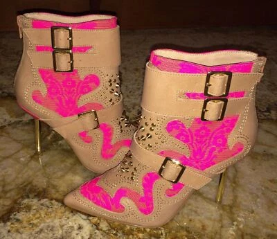 KG KURT GEIGER Wyatt Rosa Topo Tachonado Tobillo Tacón Alto Botas Mujer 6.5 Eur 37 Foto 1 de 4