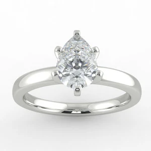 Solitaire 14K White Gold Pear Shape Cut Diamond Engagement Ring 1.50 CT H/SI2 - Picture 1 of 8
