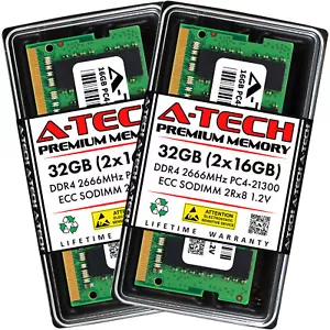 A-Tech 32GB 2x 16GB 2Rx8 PC4-21300 DDR4 2666MHz ECC UNB SODIMM Server Memory RAM - Picture 1 of 5