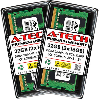 A-Tech 32GB 2x 16GB 2Rx8 PC4-21300 DDR4 2666MHz ECC UNB SODIMM Server Memory RAM - Image 1 of 4