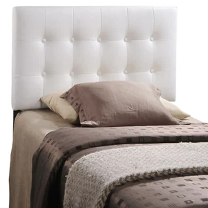 Modway Emily Tufted Button Vegan Leather Upholstered Twin Headboard in White - Picture 1 of 5