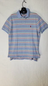 Polo Ralph Lauren Men's Large Custom Fit Blue Striped Polo Shirt  - Picture 1 of 7