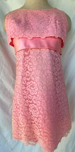 VTG 60s..EMPIRE STYLE..PINK..LACE..MINI..DRESS..XS - Picture 1 of 6