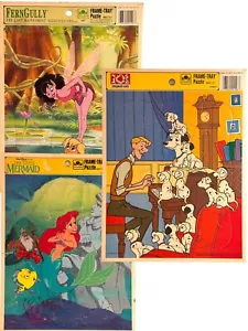 Golden Frame Tray Puzzle Lot Of 3 101 Dalmatians, The Little Mermaid, FernGully - Picture 1 of 4