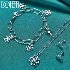 DOTEFFIL Set Orecchini Bracciale Quattro Foglie Trifoglio Argento Sterling 925 - Foto 1 di 6