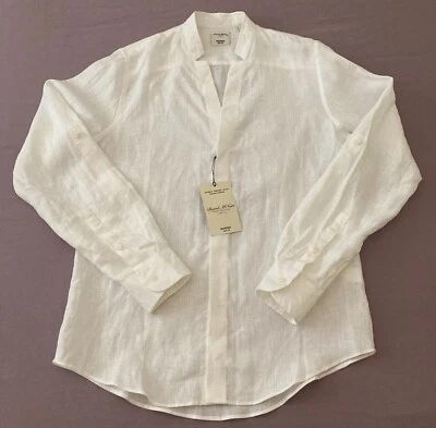 Men's MURANO White Open Neck Linen Shirt Large L NEW NWT Slim Fit NiCe! - Image 1 of 4