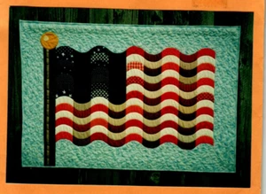 Kräuselnde Flagge Wand Quilt Muster primitive Volkskunst patriotisch amerikanische Welle - Bild 1 von 2