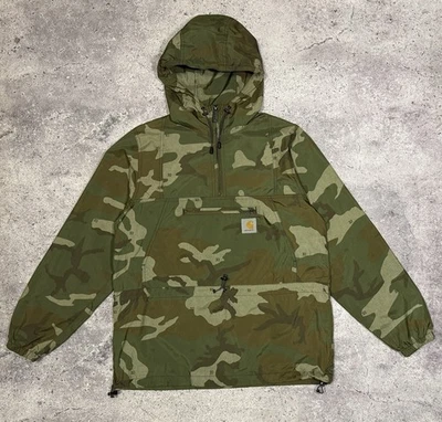 Carhartt WIP Spinner Pullover Green Camo Hooded Lightweight Jacket Men’s Small - Image 1 of 4