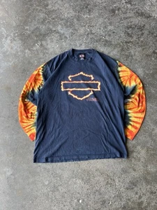 VTG Harley Davidson Elgin IL Flame Tie-dye Long Sleeve T-shirt Size Large Multi - Picture 1 of 13