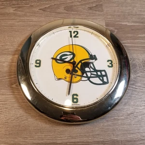Vintage 90s Green Bay Packers Sportsman By Bulova Wall Clock W/ Gold Trim Works! - Picture 1 of 5
