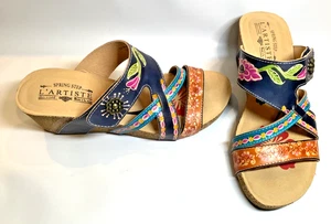 Sandalia de cuña L'Artiste Spring Step Swan talla 40, zapatos florales multicolores EE. UU. 9 - Imagen 1 de 10