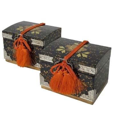 Cofre de muñeca Hina de madera lacada japonesa Hasamibako día de niñas Makie dorado 2 piezas ID617 Foto 1 de 4